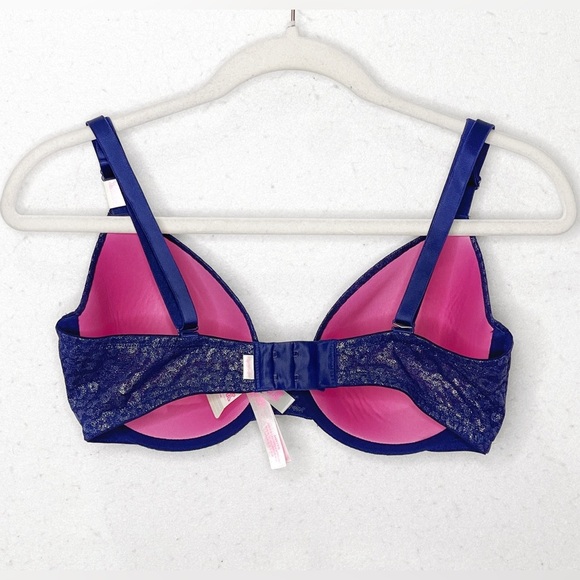 PINK Victoria’s Secret Navy Blue Cheetah Print T Shirt Bra Size 34DD - Picture 2 of 10